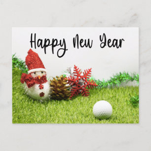 Golf Happy New year with Snowman for golfer  Announcement Postcard