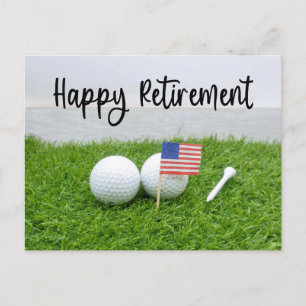 Golf Happy Retirement  ball and flag of America Announcement Postcard