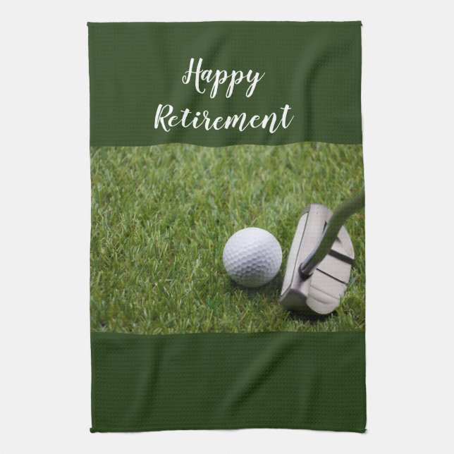 Golf Happy Retirement golf ball and Putter Golf Kitchen Towel (Vertical)