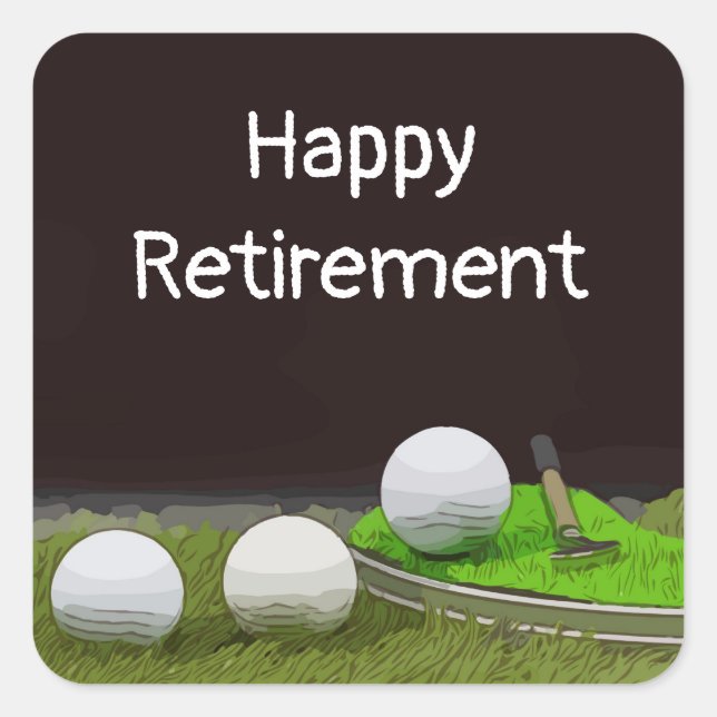 Golf happy retirement with golf ball and tee square sticker (Front)
