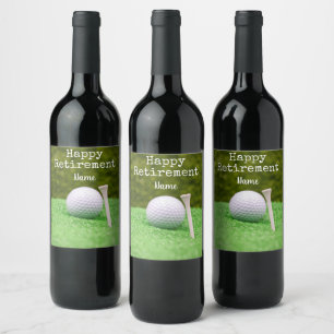 Golf Happy retirement with golf ball and tee Wine Label