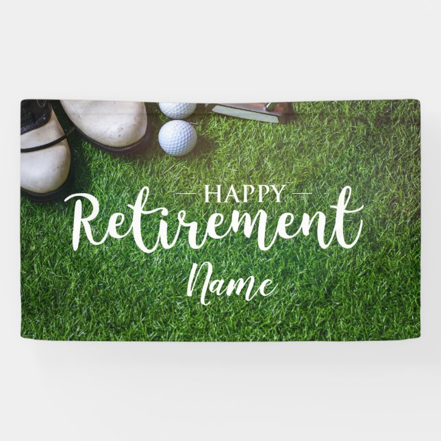 Golf happy retirement with golf ball on green banner (Horizontal)