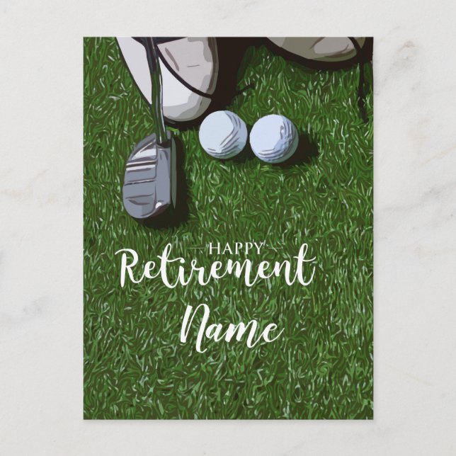 Golf happy retirement with golf ball on green  postcard (Front)