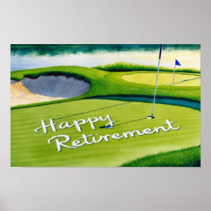 Golf Happy Retirement with golf ball on green Poster