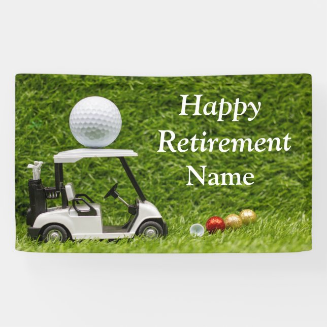 Golf happy retirement with golf cart and ball  banner (Horizontal)