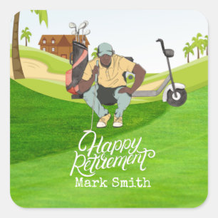 Golf Happy retirement with golfer looks at ball Square Sticker