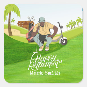 Golf Happy retirement with golfer looks at ball Square Sticker