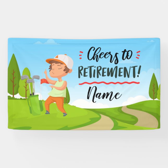 Golf happy retirement with happy golfer on green banner (Horizontal)