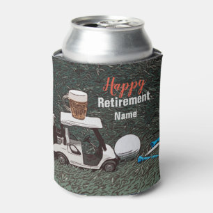 Golf happy retirement with Name beer cart golfer Can Cooler