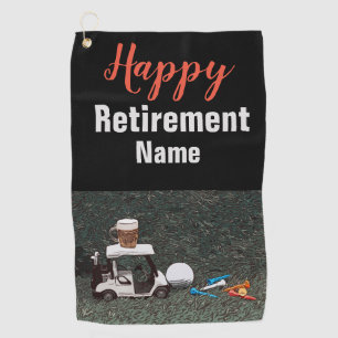 Golf happy retirement with Name beer golf cart Golf Towel