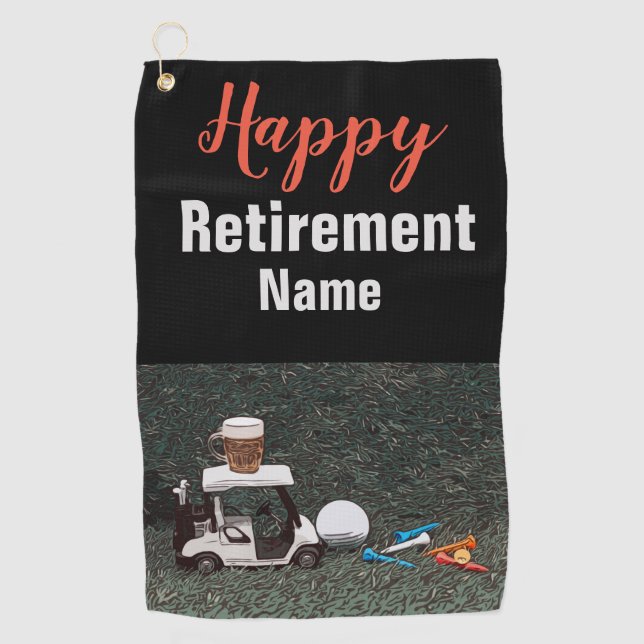 Golf happy retirement with Name  beer golf cart  Golf Towel (Front)
