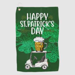Golf Happy St. Patrick's Day with Shamrock green Towel