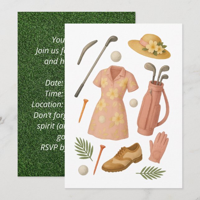 Golf Hawaiian themed Lady Woman Golfer tournament  Invitation (Front/Back)