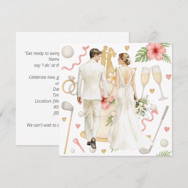 Golf Hawaiian themed Wedding for golfer Invitation (Front/Back)