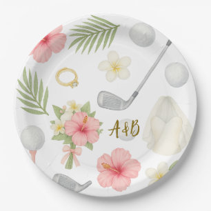 Golf Hawaiian themed Wedding for golfer Paper Plate