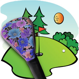 GOLF HEAD COVER - Blue-Violet-Pink Floral Design