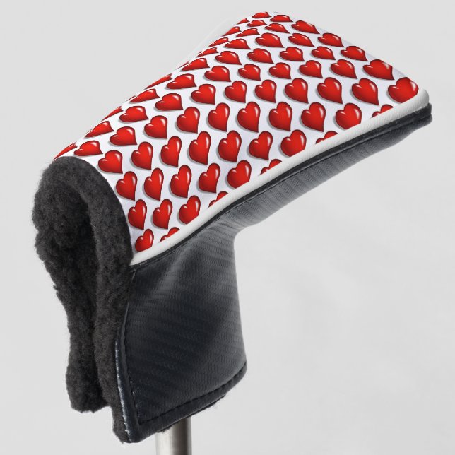 Golf Head Cover Red Hearts Love  (3/4 Front)