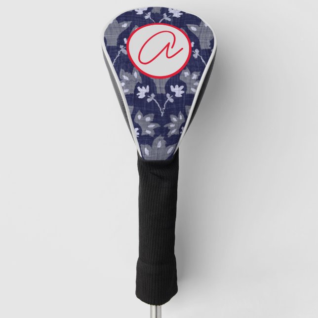 GOLF HEAD COVERS BLUE FLORAL PATTERN DIY INITIAL (Front)