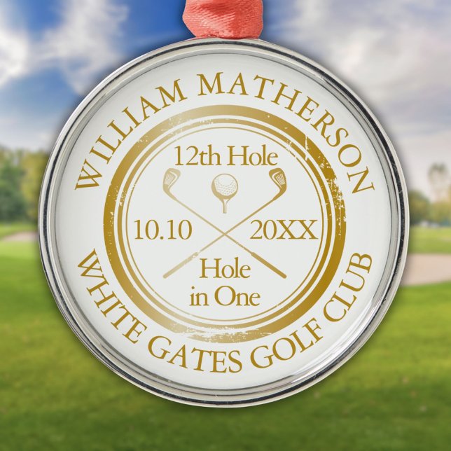 Golf Hole in One Classic Gold Personalized  Metal Ornament (Golf Hole in One Classic Gold Personalized Metal Ornament)
