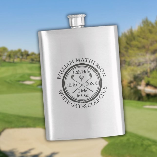 Golf Hole in One Classic Personalized Hip Flask (Golf Hole in One Classic Personalized Flask)