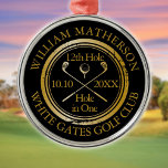 Golf Hole in One Gold And Black Metal Ornament<br><div class="desc">Personalize the name,  location hole number and date to create a great golf keepsake to celebrate that fantastic hole in one. Designed by Thisisnotme©</div>