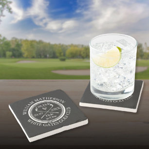 Golf Hole in One Personalized Black And White Stone Coaster