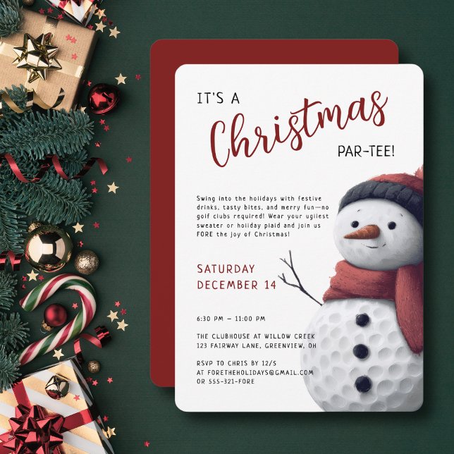Golf Holiday Christmas Par-Tee Snowman Festive Inv Invitation (Snowman design brings cheerful golf humor to the holidays.)
