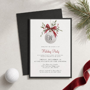 Golf Holiday Christmas Party Watercolor Initial Invitation