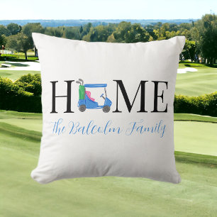 Golf Home Blue Golf Cart Heart Family Name Throw Pillow