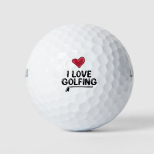 Golf I love golfing with red heart Valentine's Day Golf Balls