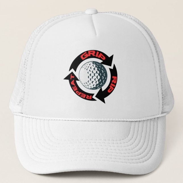 Golf Infusion "GRIP RIP REPEAT" Golfer Golf  Trucker Hat (Front)