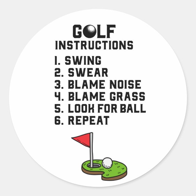 Golf Instruction Swing Swear at flag hole on green Classic Round Sticker (Front)