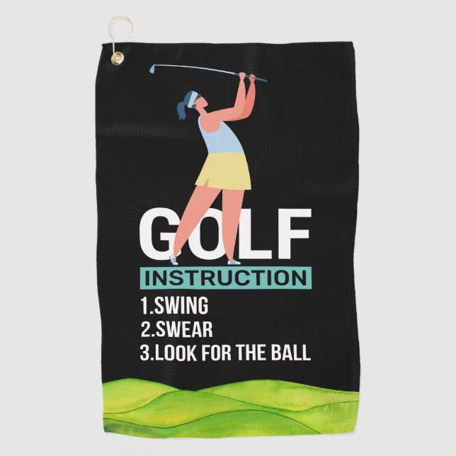 Golf Instruction Swing Swear Repeat  Golf Towel (Front)