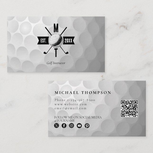 Golf Instructor Business Social Media QR Code  Card (Front/Back)