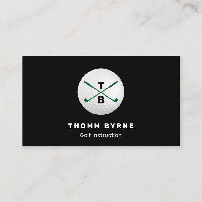 Golf Instructor Monogrammed Gold Ball Business Car Business Card (Front)