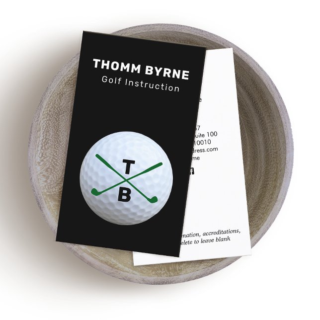 Golf Instructor Monogrammed Gold Ball Business Car Card (Creator Uploaded)