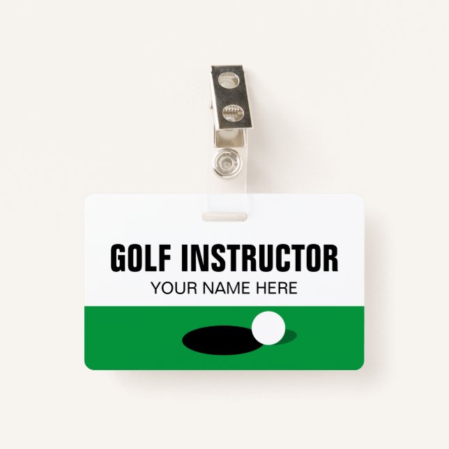 Golf Instructor name badge with clip or lanyard (Front with Clip)