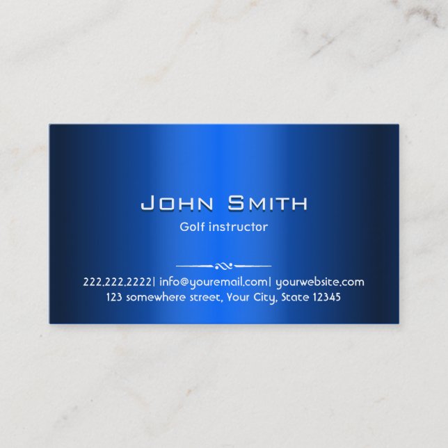 Golf Instructor Professional Royal Blue Metal Business Card (Front)