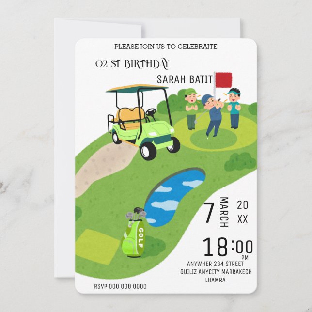 Golf Invitation Anniversaire, Golf Par-Tee Invitat (Devant)