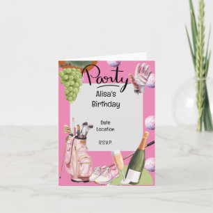 Golf iron with ball all over on pink for golfer invitation