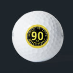 Golf is Life Customizable 90th Birthday Golf Ball<br><div class="desc">Simple round black tag with customizable background colour (here yellow) for your texts. Perfect for Grandpa birthday.</div>