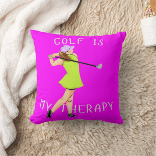 'Golf Is My Therapy' Vibrant Magenta & Lime Green  Throw Pillow