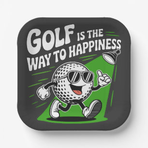 Golf is the way to happiness paper plate