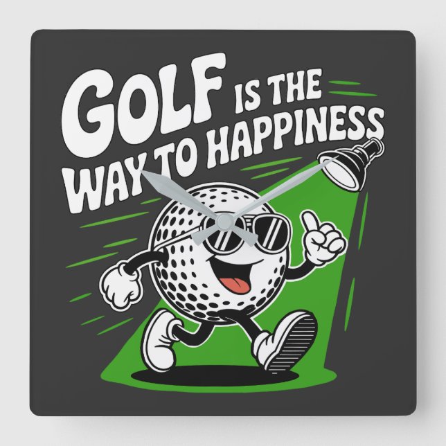 Golf is the way to happiness square wall clock (Front)