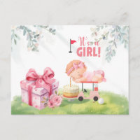 Golf It is GIRL golfer baby on golf cart  Postcard