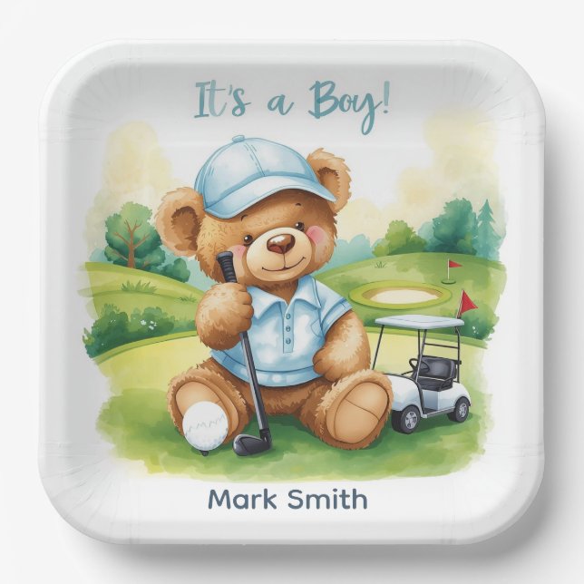 Golf It’s a Boy Baby Shower Paper Plates  (Front)