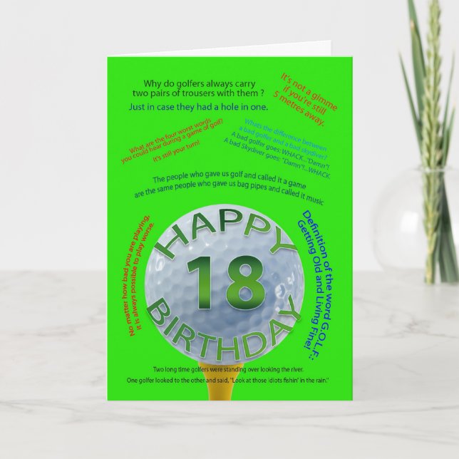 Golf Jokes birthday card for 18 year old (Front)