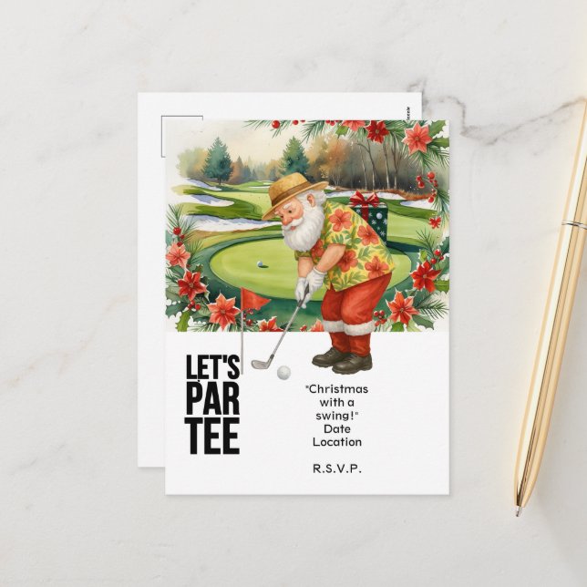 Golf July Christmas with Santa Claus  Golfing Holiday Postcard (Front/Back In Situ)