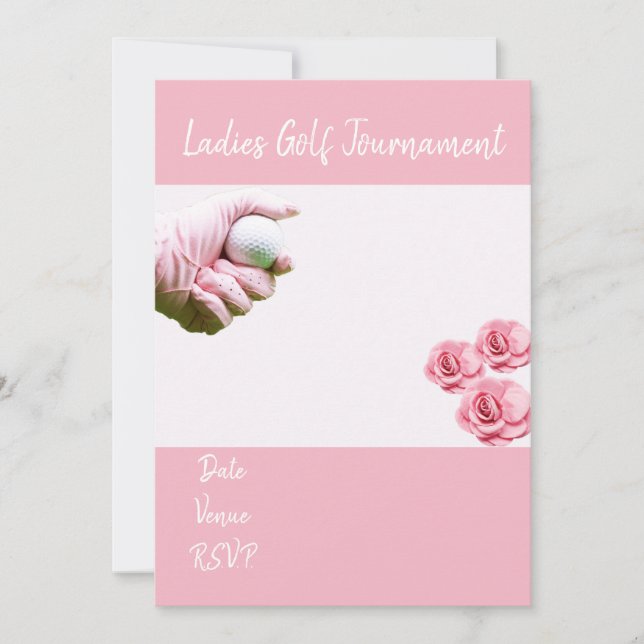 Golf Lady Tournament with pink glove and roses Invitation (Front)