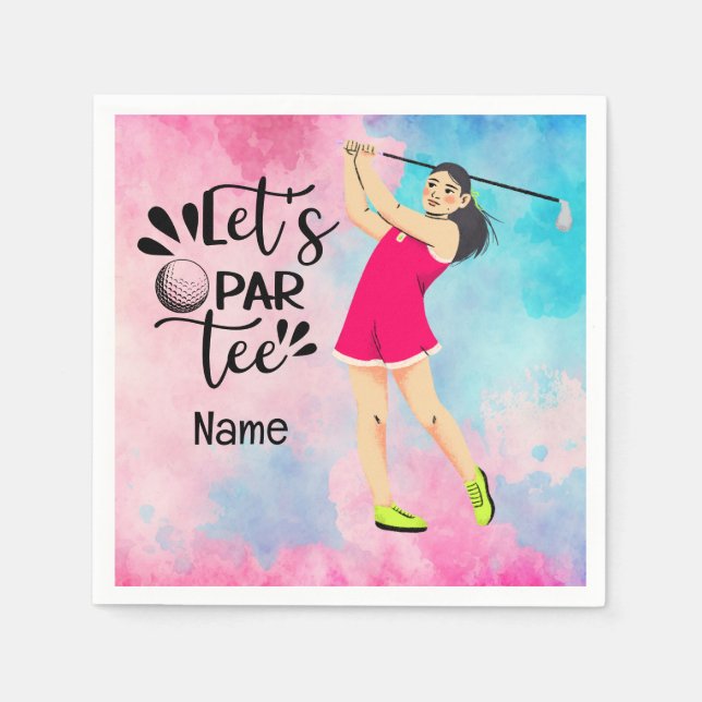 Golf Lady woman golfer pink theme Let Par Tee  Napkin (Front)